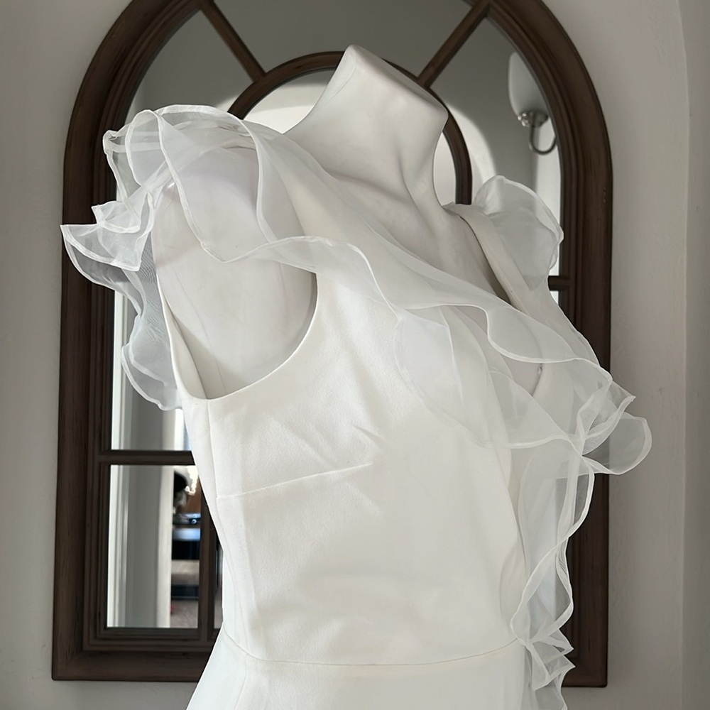 DKNY Sheath Dress with Frothy Organza Ruffles in Ivory, Size 6 New w/Tag $199 - Picture 7 of 11